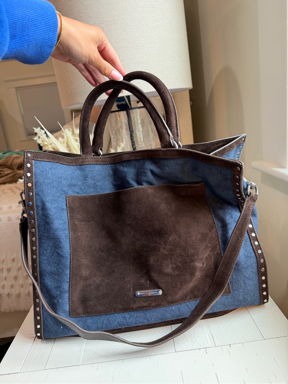 Rebecca Minkoff Blue and Brown Suede Tote